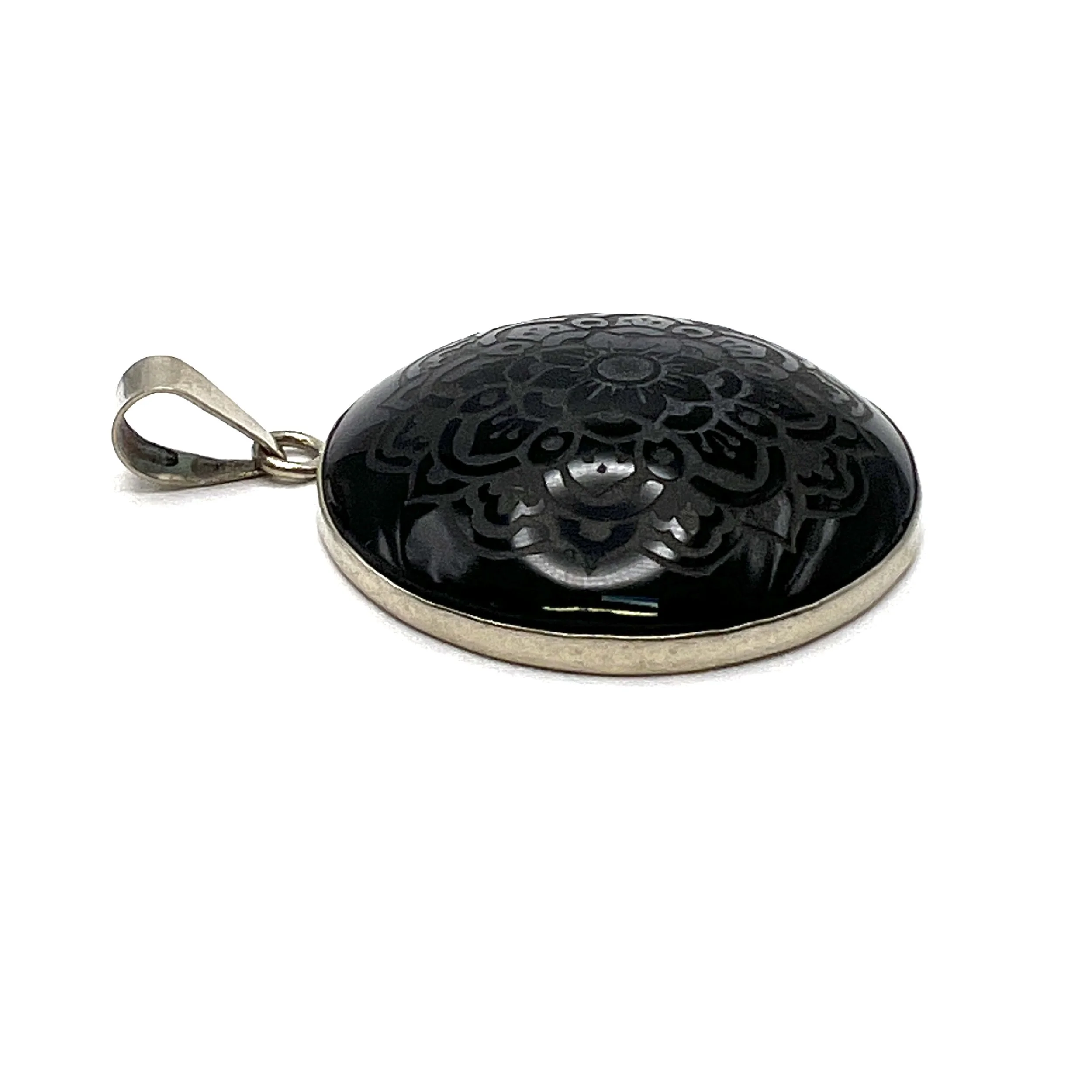 Obsidian Flower Mandala Pendant MAKUstudio MAKU raku — MAKUstudio